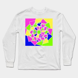 Square ornament with random geometric repeated shapes in bright neon colors Long Sleeve T-Shirt